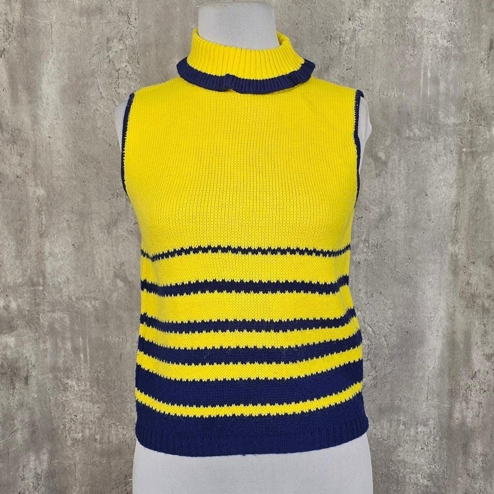 Vintage‎ 60s El Mar Knitwear Mod Mock Neck Sweater Shell Orlon Yellow Navy USA